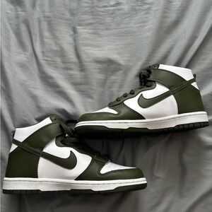 Nike Dunk Men's Olive Green and White High-Top Sneakers